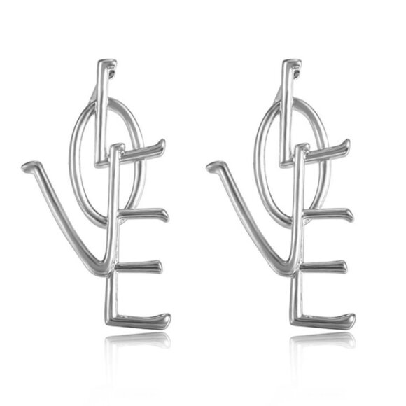 💛 Fashion Letter Shiny Korean Silver Plated Big Dangle Earrings, VP1005 - Picture 2 of 4